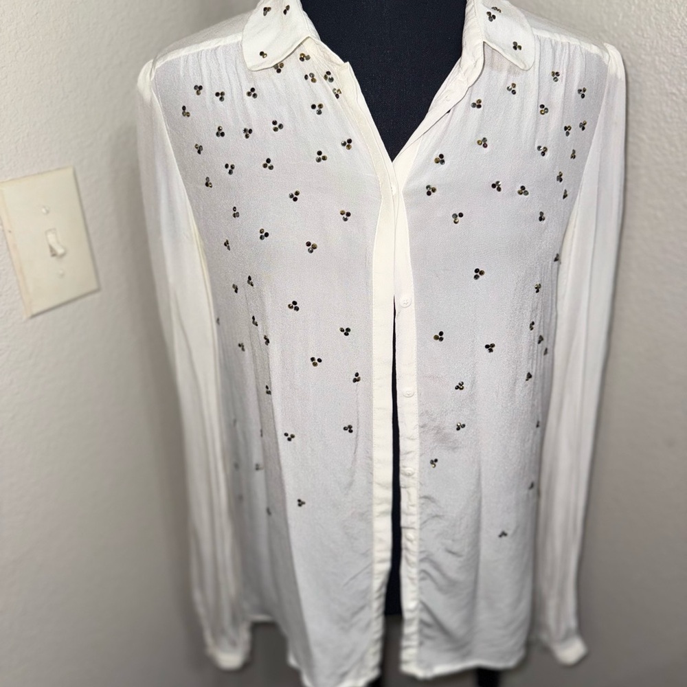 Maje white silk shirt with‎ rhinestones - Size 2